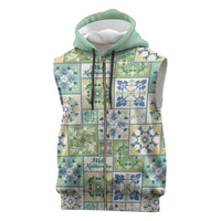 Mele Kalikimaka Hawaii Christmas Sleeveless Zip Hoodie Omaomao Seamless Floral Motif LT9 Green - Polynesian Pride