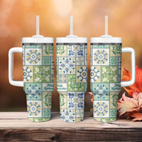 Mele Kalikimaka Hawaii Christmas Tumbler With Handle Omaomao Seamless Floral Motif - Polynesian Pride