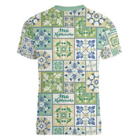 Mele Kalikimaka Hawaii Christmas Women V-Neck T-Shirt Omaomao Seamless Floral Motif - Polynesian Pride