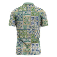 Mele Kalikimaka Hawaii Christmas Zipper Polo Shirt Omaomao Seamless Floral Motif - Polynesian Pride