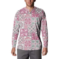 Mele Kalikimaka Hawaii Christmas Button Sweatshirt Akala Seamless Floral Motif - Polynesian Pride