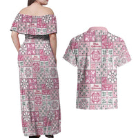 Mele Kalikimaka Hawaii Christmas Couples Matching Off Shoulder Maxi Dress and Hawaiian Shirt Akala Seamless Floral Motif - Polynesian Pride