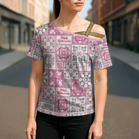 Mele Kalikimaka Hawaii Christmas Cross Shoulder Shirt Akala Seamless Floral Motif LT9 - Polynesian Pride
