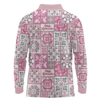 Mele Kalikimaka Hawaii Christmas Long Sleeve Polo Shirt Akala Seamless Floral Motif - Polynesian Pride