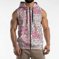 Mele Kalikimaka Hawaii Christmas Sleeveless Zip Hoodie Akala Seamless Floral Motif LT9 - Polynesian Pride
