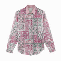 Mele Kalikimaka Hawaii Christmas Women Casual Shirt Akala Seamless Floral Motif - Polynesian Pride