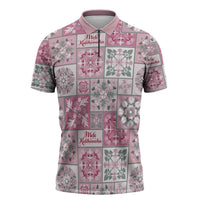 Mele Kalikimaka Hawaii Christmas Zipper Polo Shirt Akala Seamless Floral Motif - Polynesian Pride