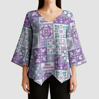 Mele Kalikimaka Hawaii Christmas Kimono Sleeve Blouse Poni Seamless Floral Motif LT9 - Polynesian Pride