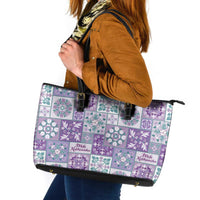 Mele Kalikimaka Hawaii Christmas Leather Tote Bag Poni Seamless Floral Motif LT9 Purple - Polynesian Pride