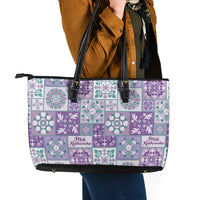 Mele Kalikimaka Hawaii Christmas Leather Tote Bag Poni Seamless Floral Motif LT9 - Polynesian Pride