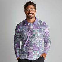 Mele Kalikimaka Hawaii Christmas Long Sleeve Polo Shirt Poni Seamless Floral Motif - Polynesian Pride