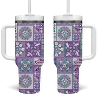 Mele Kalikimaka Hawaii Christmas Tumbler With Handle Poni Seamless Floral Motif - Polynesian Pride