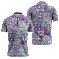 Mele Kalikimaka Hawaii Christmas Zipper Polo Shirt Poni Seamless Floral Motif - Polynesian Pride