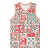 Mele Kalikimaka Hawaii Christmas Basketball Jersey Ulaula Seamless Floral Motif LT9 Unisex Red - Polynesian Pride