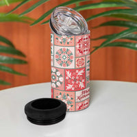 Mele Kalikimaka Hawaii Christmas 4 in 1 Can Cooler Tumbler Ulaula Seamless Floral Motif - Polynesian Pride
