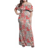 Mele Kalikimaka Hawaii Christmas Family Matching Off Shoulder Maxi Dress and Hawaiian Shirt Ulaula Seamless Floral Motif - Polynesian Pride
