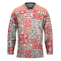 Mele Kalikimaka Hawaii Christmas Hockey Jersey Ulaula Seamless Floral Motif - Polynesian Pride