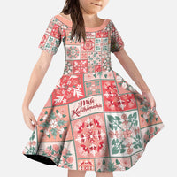 Mele Kalikimaka Hawaii Christmas Kid Short Sleeve Dress Ulaula Seamless Floral Motif - Polynesian Pride