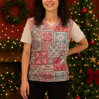 Mele Kalikimaka Hawaii Christmas Knitted V-Neck Vest Ulaula Seamless Floral Motif LT9 - Polynesian Pride