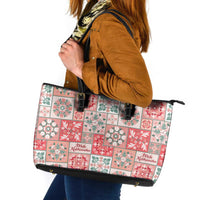 Mele Kalikimaka Hawaii Christmas Leather Tote Bag Ulaula Seamless Floral Motif LT9 Red - Polynesian Pride