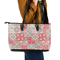 Mele Kalikimaka Hawaii Christmas Leather Tote Bag Ulaula Seamless Floral Motif LT9 - Polynesian Pride