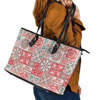Mele Kalikimaka Hawaii Christmas Leather Tote Bag Ulaula Seamless Floral Motif LT9 - Polynesian Pride