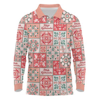 Mele Kalikimaka Hawaii Christmas Long Sleeve Polo Shirt Ulaula Seamless Floral Motif - Polynesian Pride