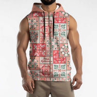 Mele Kalikimaka Hawaii Christmas Sleeveless Zip Hoodie Ulaula Seamless Floral Motif - Polynesian Pride