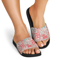 Mele Kalikimaka Hawaii Christmas Slide Sandals Ulaula Seamless Floral Motif - Polynesian Pride