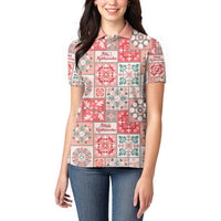 Mele Kalikimaka Hawaii Christmas Women Polo Shirt Ulaula Seamless Floral Motif - Polynesian Pride