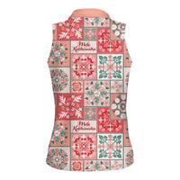 Mele Kalikimaka Hawaii Christmas Women Sleeveless Polo Shirt Ulaula Seamless Floral Motif - Polynesian Pride