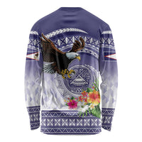 American Samoa Bald Eagle Long Sleeve Shirt Polynesian Tropical Flowers LT9 - Polynesian Pride