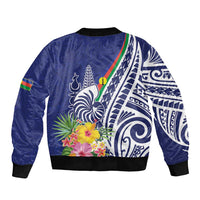 New Caledonia Kagu Bird Bomber Jacket Polynesian Tropical Flowers