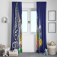 New Caledonia Kagu Bird Window Curtain Polynesian Tropical Flowers