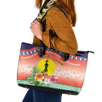 New Caledonia Nautilus Shell Leather Tote Bag Polynesian Tropical Flowers LT9 Red - Polynesian Pride