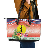 New Caledonia Nautilus Shell Leather Tote Bag Polynesian Tropical Flowers LT9 - Polynesian Pride