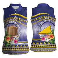 Tokelau Tuluma Women Sleeveless Polo Shirt Polynesian Tropical Flowers