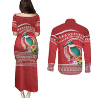 Wallis et Futuna Kingfisher Couples Matching Puletasi and Long Sleeve Button Shirt Polynesian Tropical Flowers