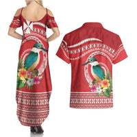Wallis et Futuna Kingfisher Couples Matching Summer Maxi Dress and Hawaiian Shirt Polynesian Tropical Flowers