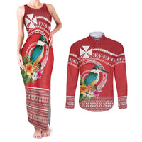 Wallis et Futuna Kingfisher Couples Matching Tank Maxi Dress and Long Sleeve Button Shirt Polynesian Tropical Flowers