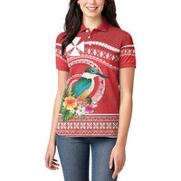 Wallis et Futuna Kingfisher Women Polo Shirt Polynesian Tropical Flowers