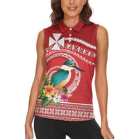 Wallis et Futuna Kingfisher Women Sleeveless Polo Shirt Polynesian Tropical Flowers LT9 - Polynesian Pride