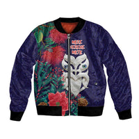 Maori Wheku Meri Kirihimete Personalised Bomber Jacket All Blue Indigenous Maori Motif - Polynesian Pride