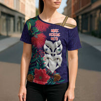 Maori Wheku Meri Kirihimete Personalised Cross Shoulder Shirt All Blue Indigenous Maori Motif - Polynesian Pride