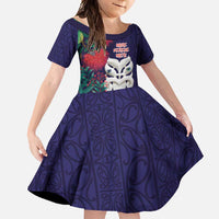 Maori Wheku Meri Kirihimete Personalised Family Matching Off Shoulder Maxi Dress and Hawaiian Shirt All Blue Indigenous Maori Motif - Polynesian Pride