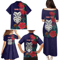 Maori Wheku Meri Kirihimete Personalised Family Matching Puletasi and Hawaiian Shirt All Blue Indigenous Maori Motif - Polynesian Pride