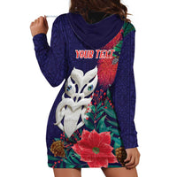 Maori Wheku Meri Kirihimete Personalised Hoodie Dress All Blue Indigenous Maori Motif - Polynesian Pride