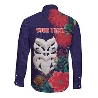 Maori Wheku Meri Kirihimete Personalised Long Sleeve Button Shirt All Blue Indigenous Maori Motif - Polynesian Pride