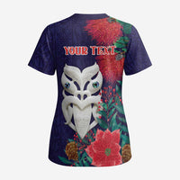 Maori Wheku Meri Kirihimete Personalised Scrub Top All Blue Indigenous Maori Motif - Polynesian Pride