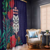 Maori Wheku Meri Kirihimete Personalised Window Curtain All Blue Indigenous Maori Motif - Polynesian Pride